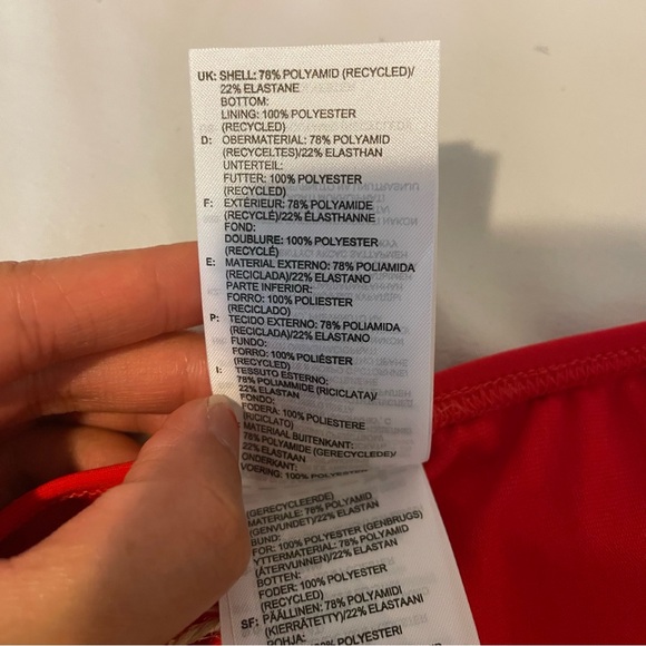 Adidas swimwear red and white 3 stripe bikini top and bottom set NWT - Picture 6 of 8